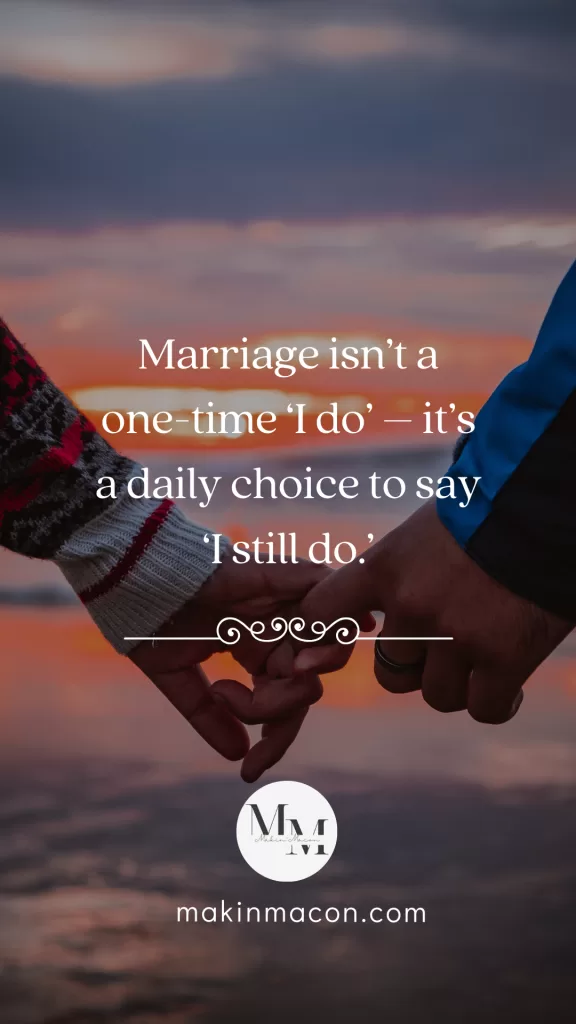 husband and wife holding hands at anniversary dinner, choosing to stay friends in marriage