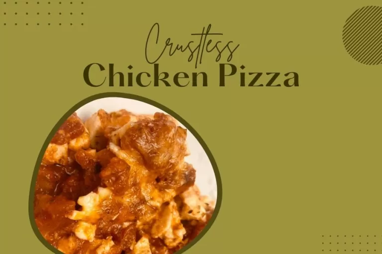 Crustless chicken pizza baked with garlic, melted cheese, and tomato sauce for a simple low-carb dinner