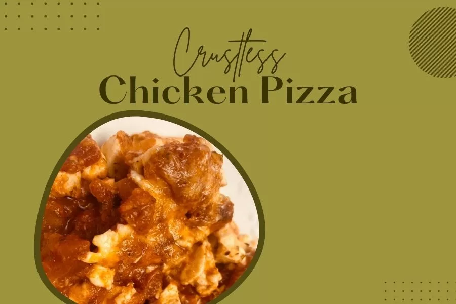 Crustless chicken pizza baked with garlic, melted cheese, and tomato sauce for a simple low-carb dinner