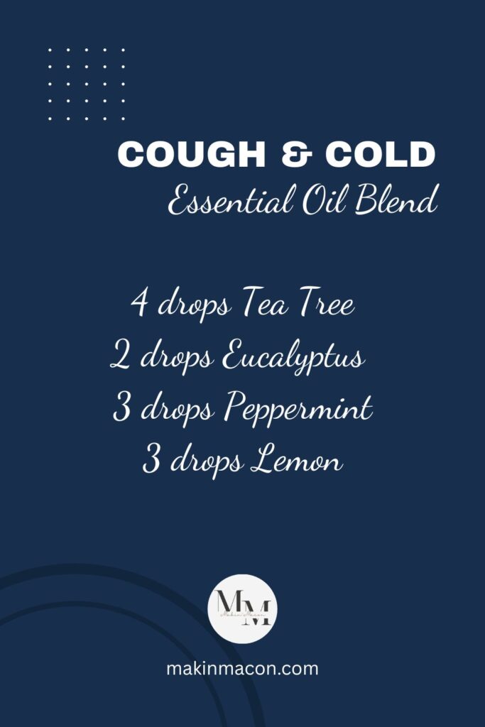 A list of essential oil drops to make a cough and cold oil blend.