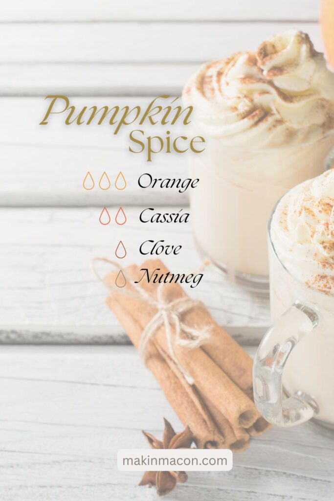 Pumpkin Spice Oil Blend - diffuser recipe with orange, cassia, clove, and nutmeg essential oils