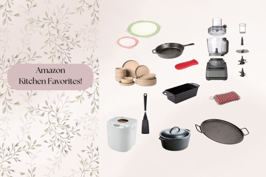 Amazon kitchen favorites including cookware, blender, bread maker, and baking tools for homemakers