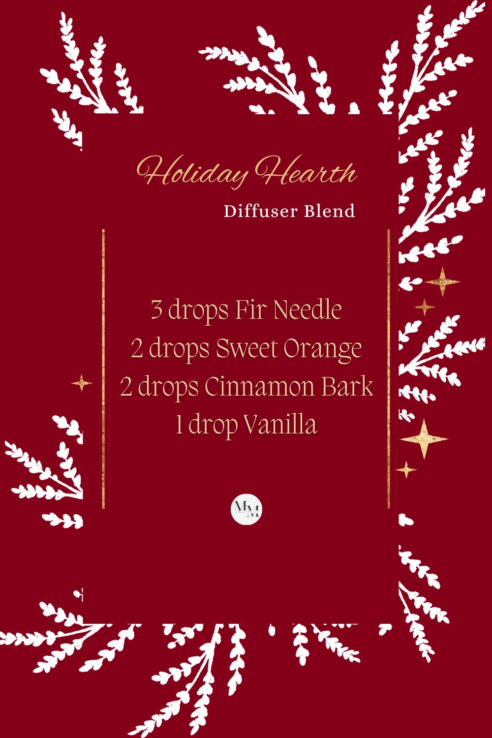 Holiday essential oil diffuser blend recipe with fir needle, orange, cinnamon, and vanilla