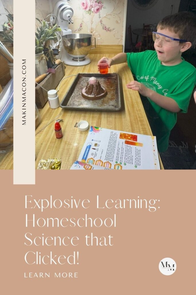 Homeschool science experiment—child doing a volcano eruption from the UNGLINGA STEM kit during our first year homeschooling
