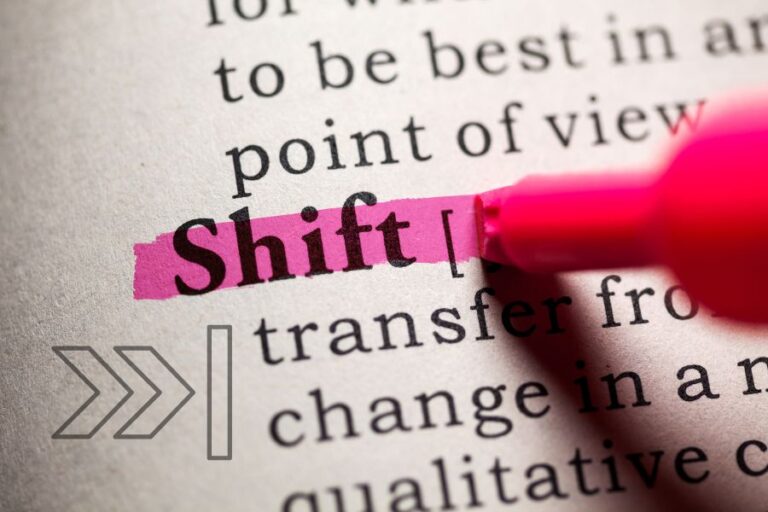 The word “Shift” highlighted in pink on a dictionary page, symbolizing transition and new seasons