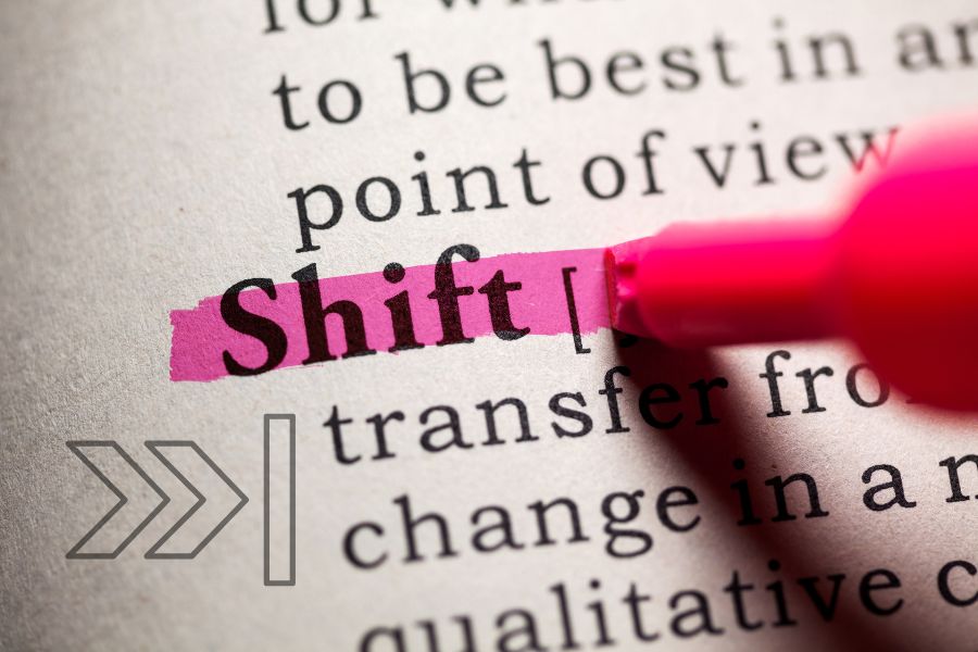 The word “Shift” highlighted in pink on a dictionary page, symbolizing transition and new seasons