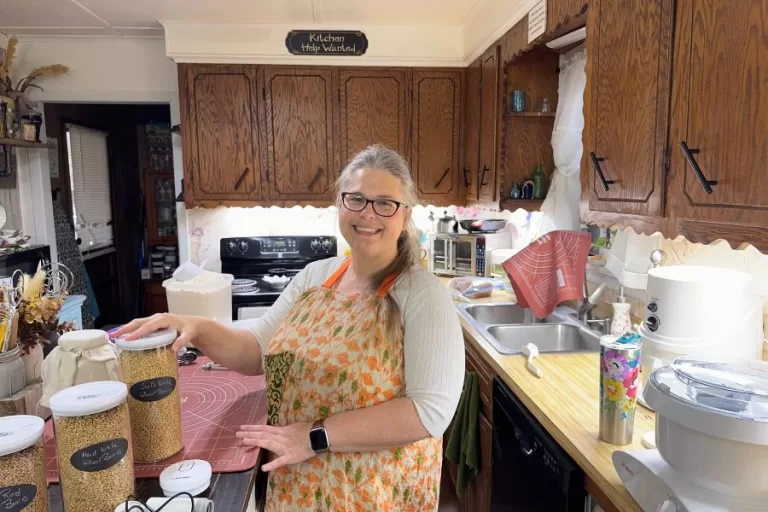 Fresh milled flour for beginners—home baker milling wheat berries in a family kitchen