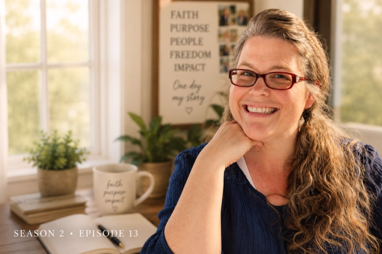 Susan Raynor smiling in a cozy home office setting with the text “Season 2 • Episode 13,” celebrating one year of podcasting and reflecting on lessons from small beginnings and God’s faithfulness.