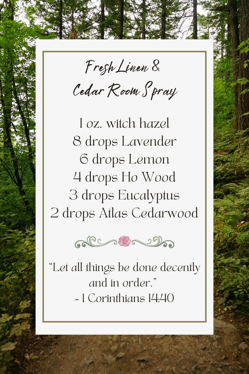 Fresh linen room spray with cedar for pillows, mattresses, bedding, and a peaceful summer home atmosphere